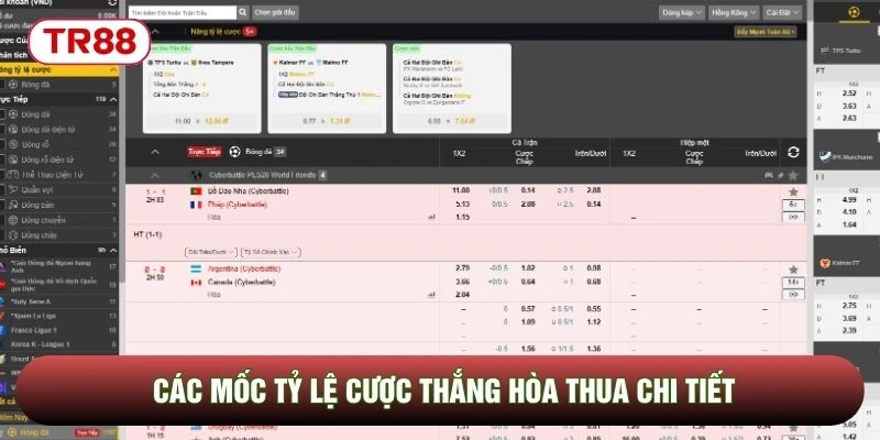 Các mốc tỷ lệ cược thắng hòa thua chi tiết